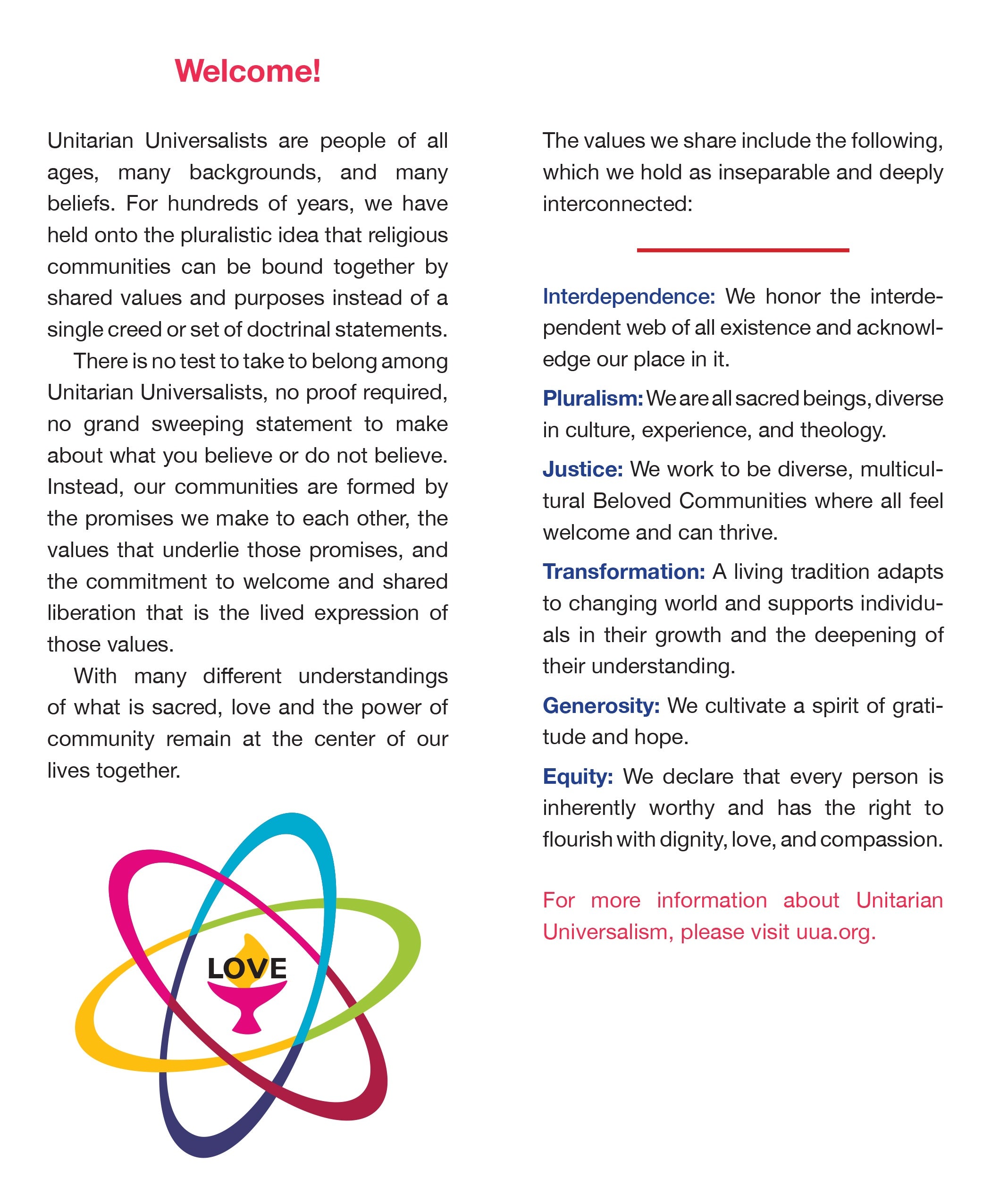 Our Shared UU Values pew card image front and back