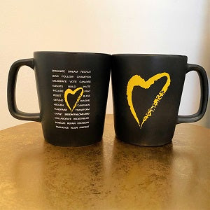 image of 2 Side With Love Black Mugs with Heart and Word Cloud, front and back