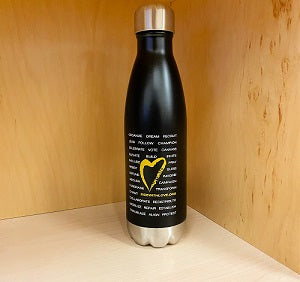 image of black Side with Love Water Bottle, stainless steel