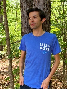 image of person wearing Blue UU the Vote T-Shirt