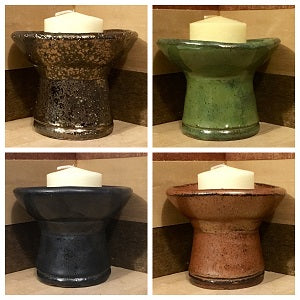 image of 4 Stoneware Chalices; Graphite, Speckled Gold, Brown and Light Green