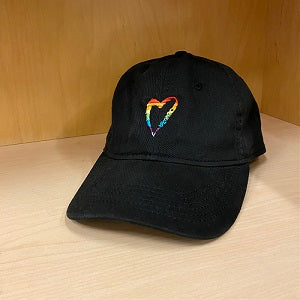 image of side with love rainbow heart black baseball cap