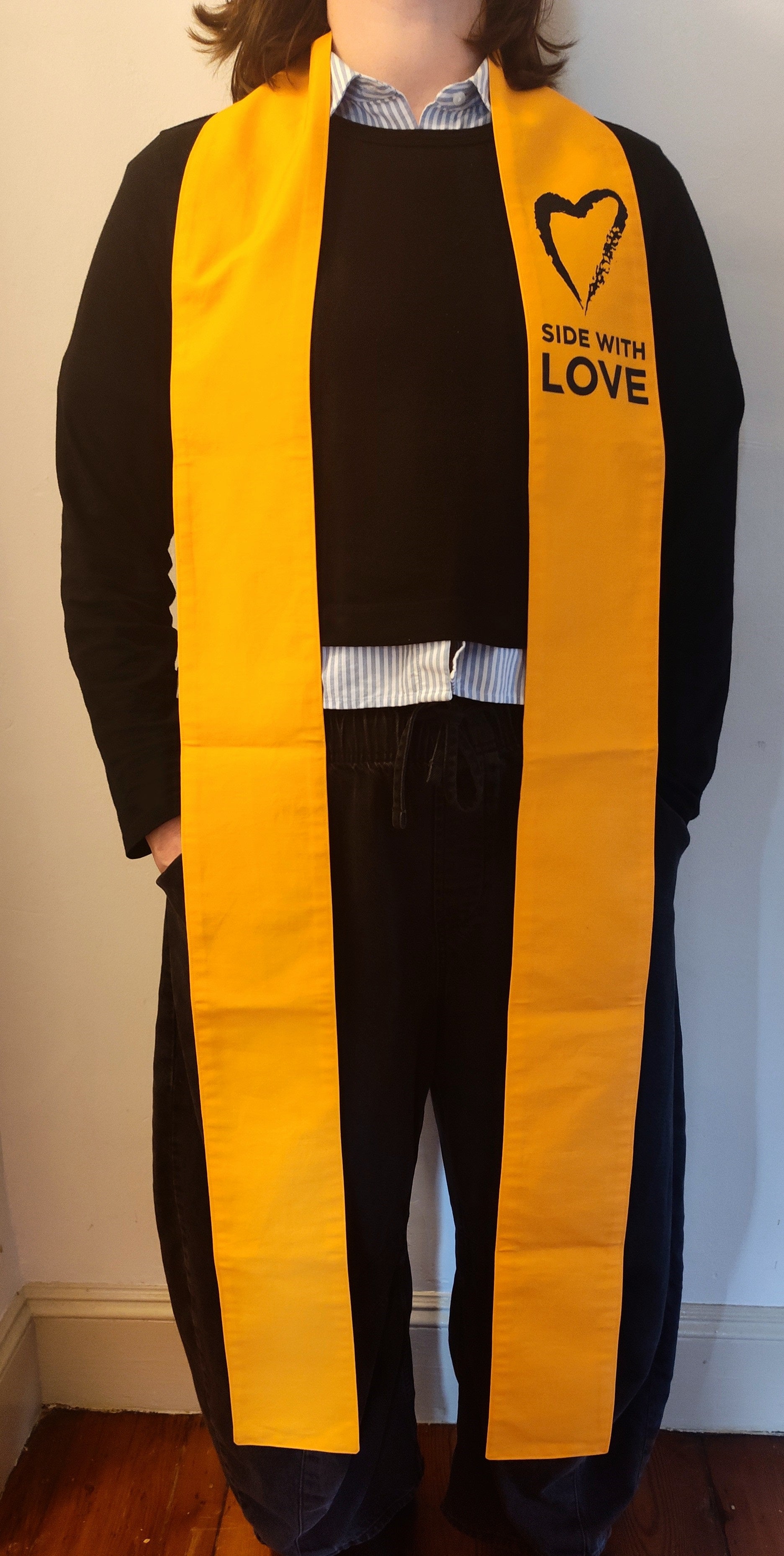 image of person wearing Side with Love Yellow Stole 54 inches