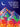 Colorful illustration of people under mountains with a crescent moon and text on a blue background
