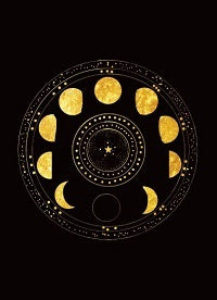 Decorative design of moon phases on a black background