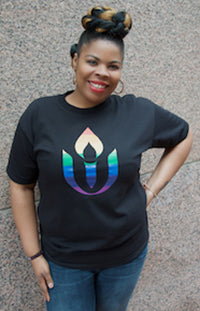 image of person wearing Black Rainbow Chalice T Shirt in Small