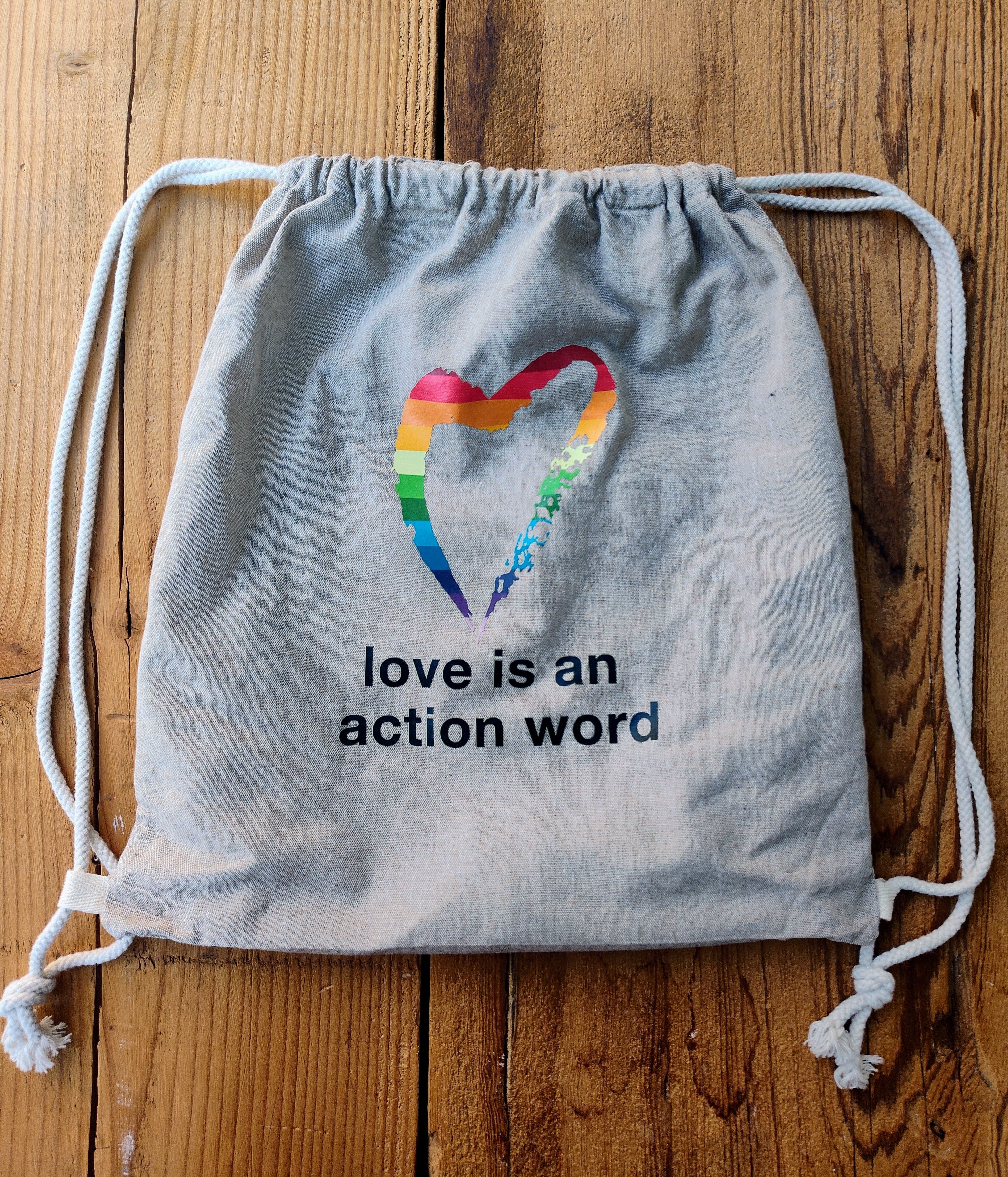 image of SWL Rainbow Heart Drawstring Bag